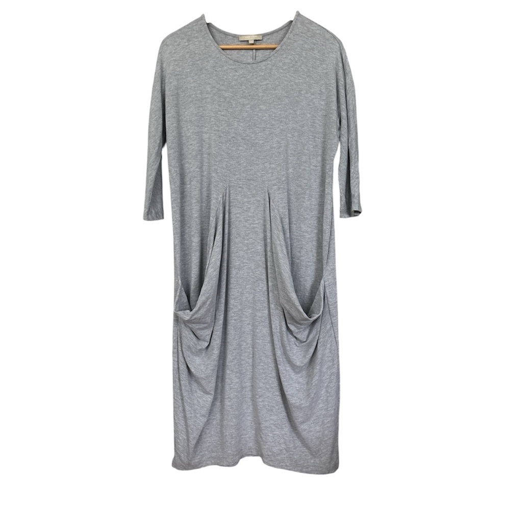 Joan Vass Grey Draped Pocket Midi Dress | Lagenlook T-Shirt Dress Size L